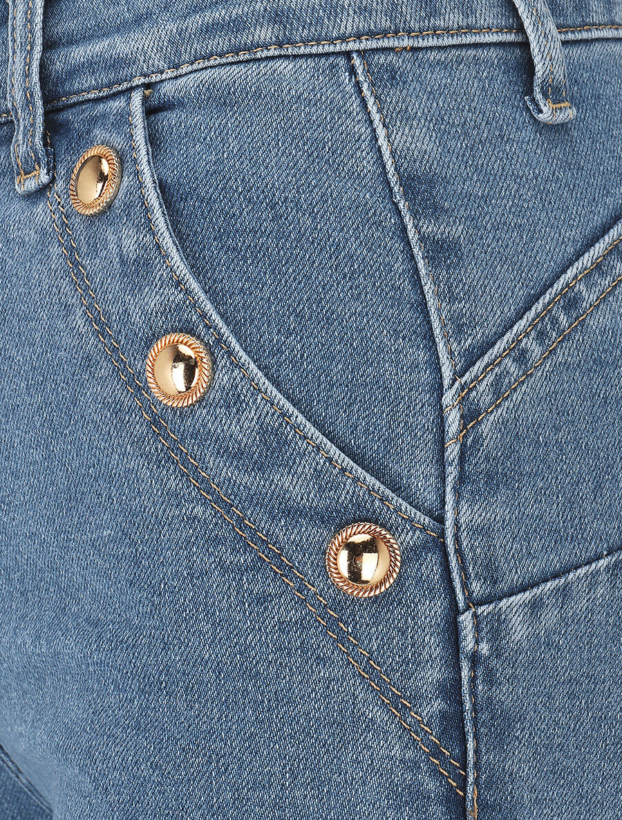 Hoge flare jeans met knoopzakken - Blauw - Image 3