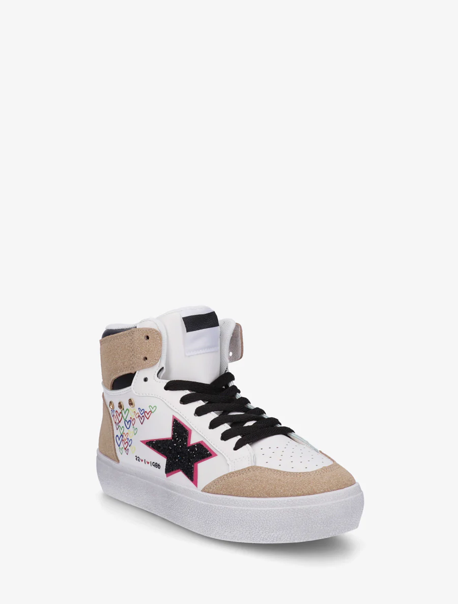 Hoge sneakers met flock en hartjesprint - Wit - Image 2