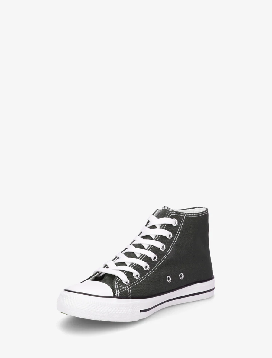 Hoge sneakers van imitatieleer en stof - Donker kaki - Image 3