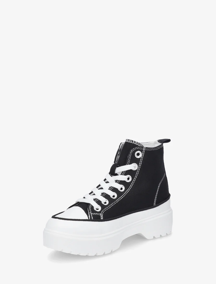Hoge sneakers van stof met een geprofileerde zool - Zwart - Image 3