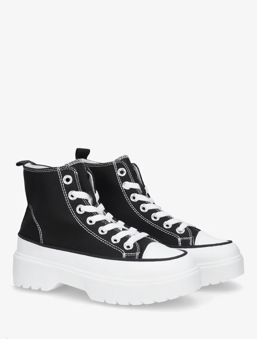 Hoge sneakers van stof met een geprofileerde zool - Zwart - Image 4