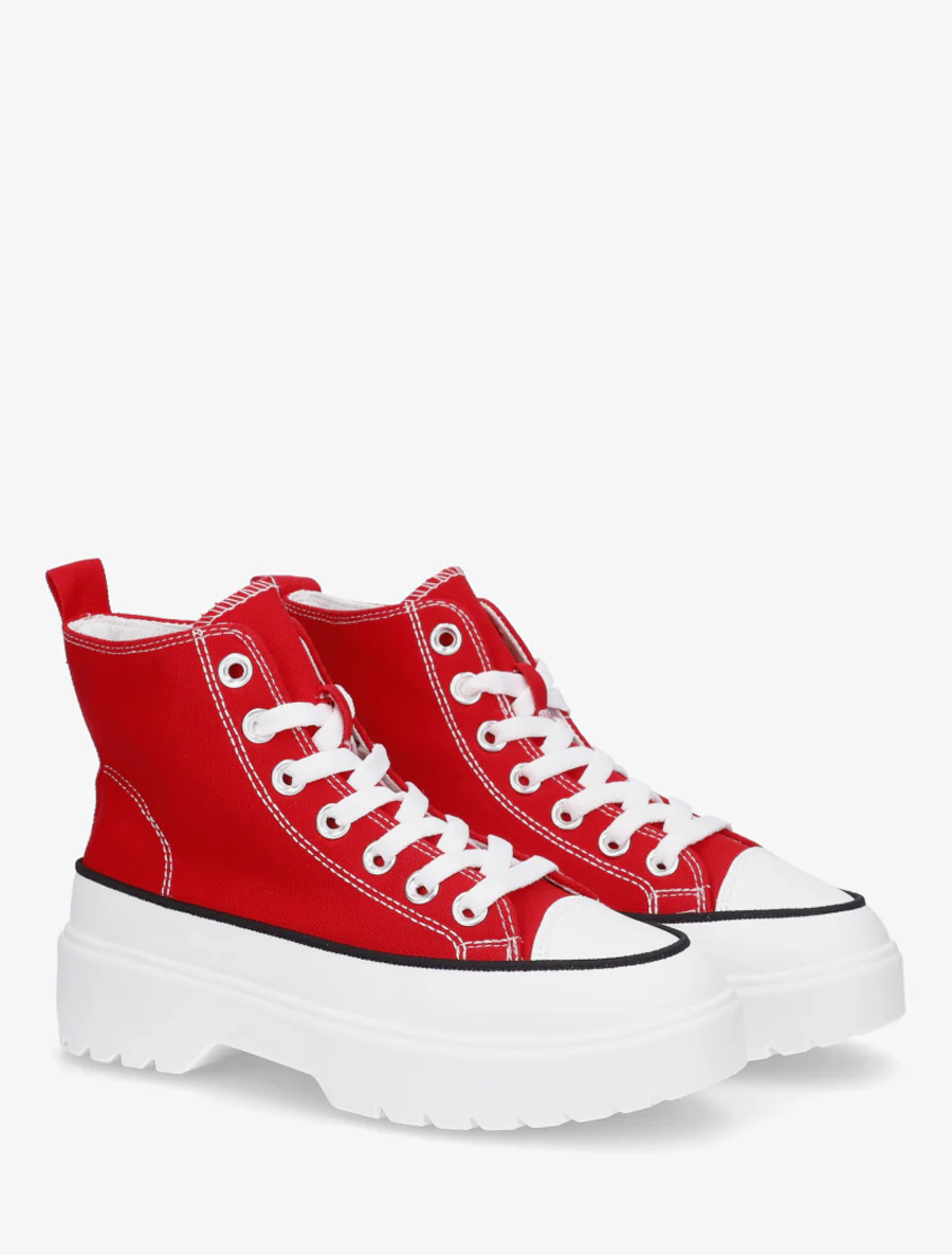 Hoge sneakers van stof met een geprofileerde zool - Rood - Image 4