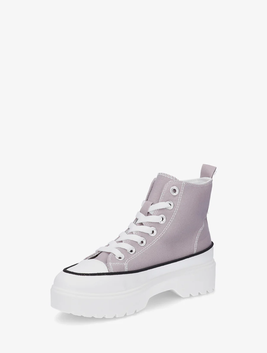 Hoge sneakers van stof met een geprofileerde zool - Grijs - Image 3