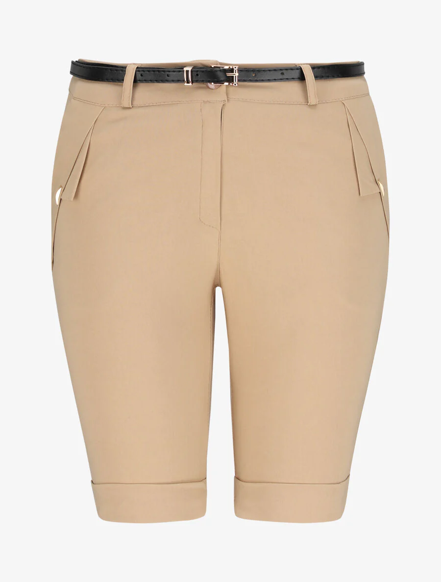 Hoge taille Bermuda eenkleurig - Kameel