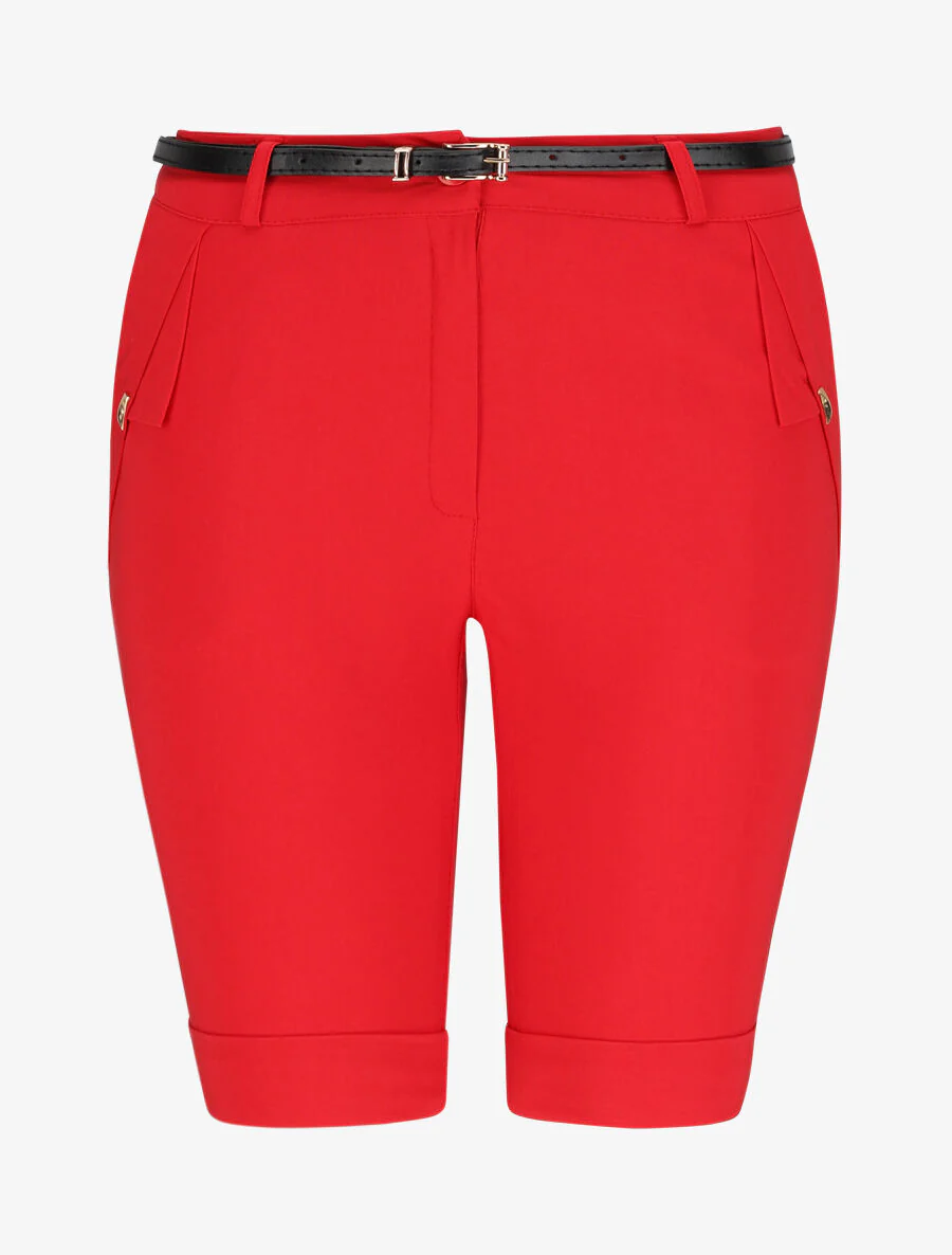 Hoge taille Bermuda eenkleurig - Rood