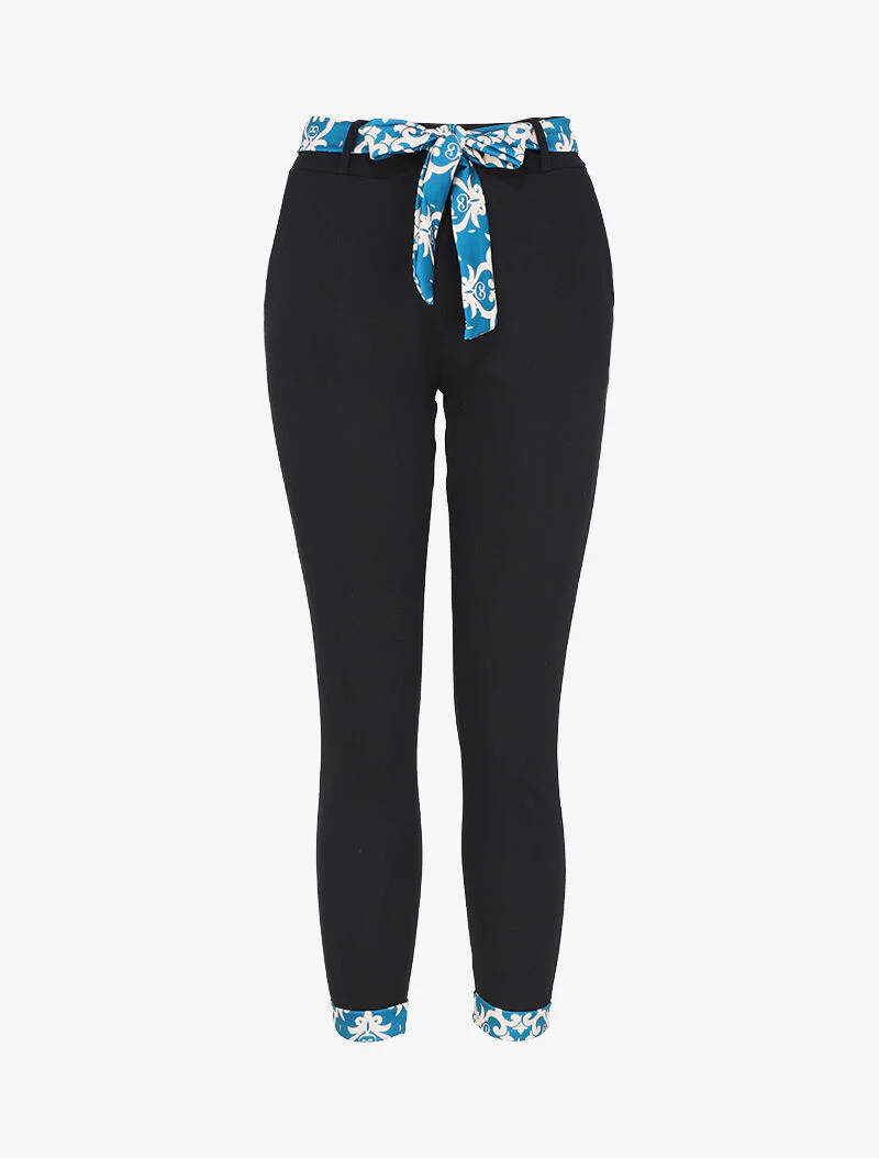 Hoog getailleerde 7/8 broek met omgeslagen prints - Zwart/blauw