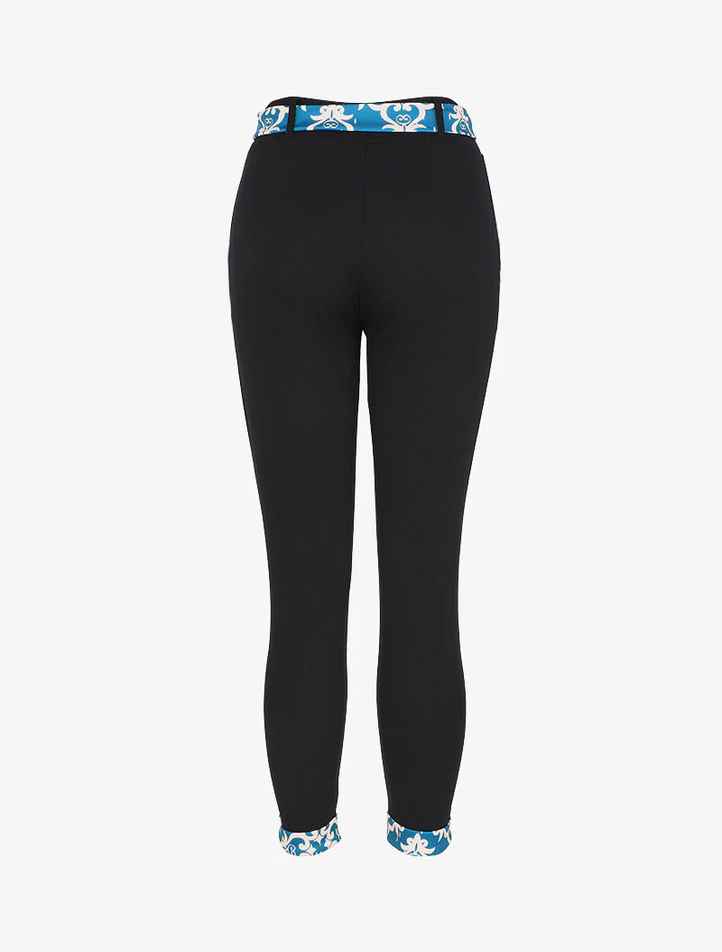 Hoog getailleerde 7/8 broek met omgeslagen prints - Zwart/blauw - Image 2