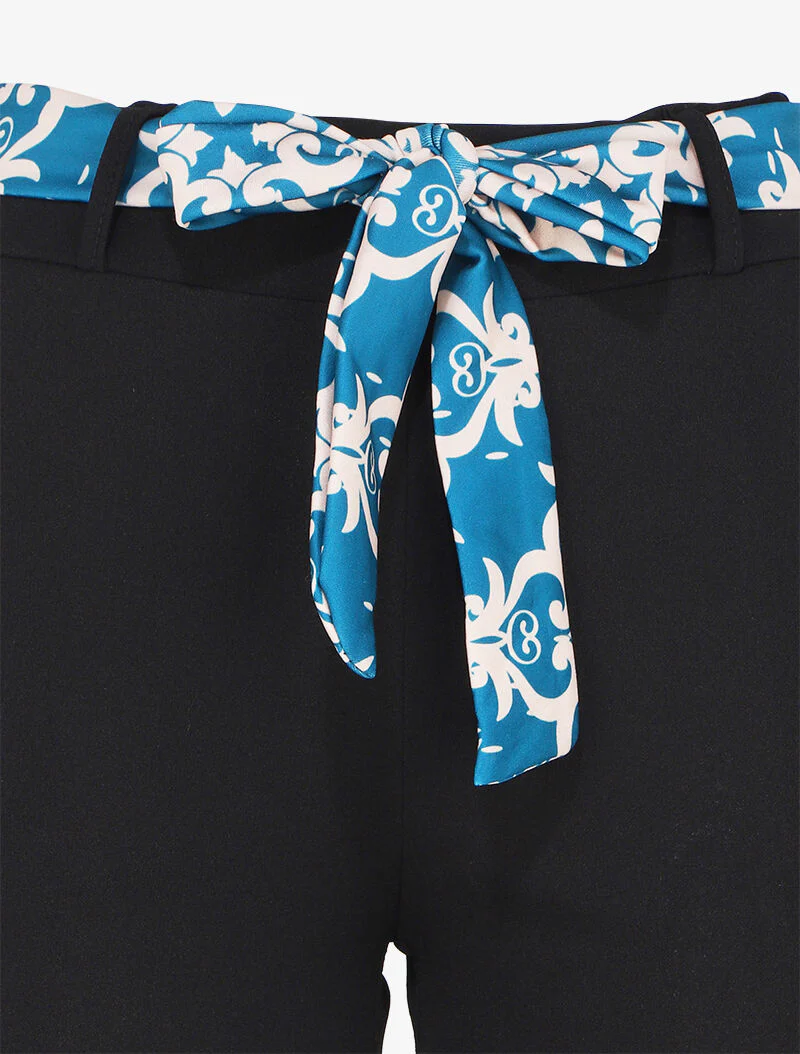 Hoog getailleerde 7/8 broek met omgeslagen prints - Zwart/blauw - Image 3
