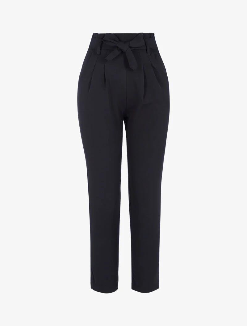 Hoge taille broek met permanente plooien - zwart