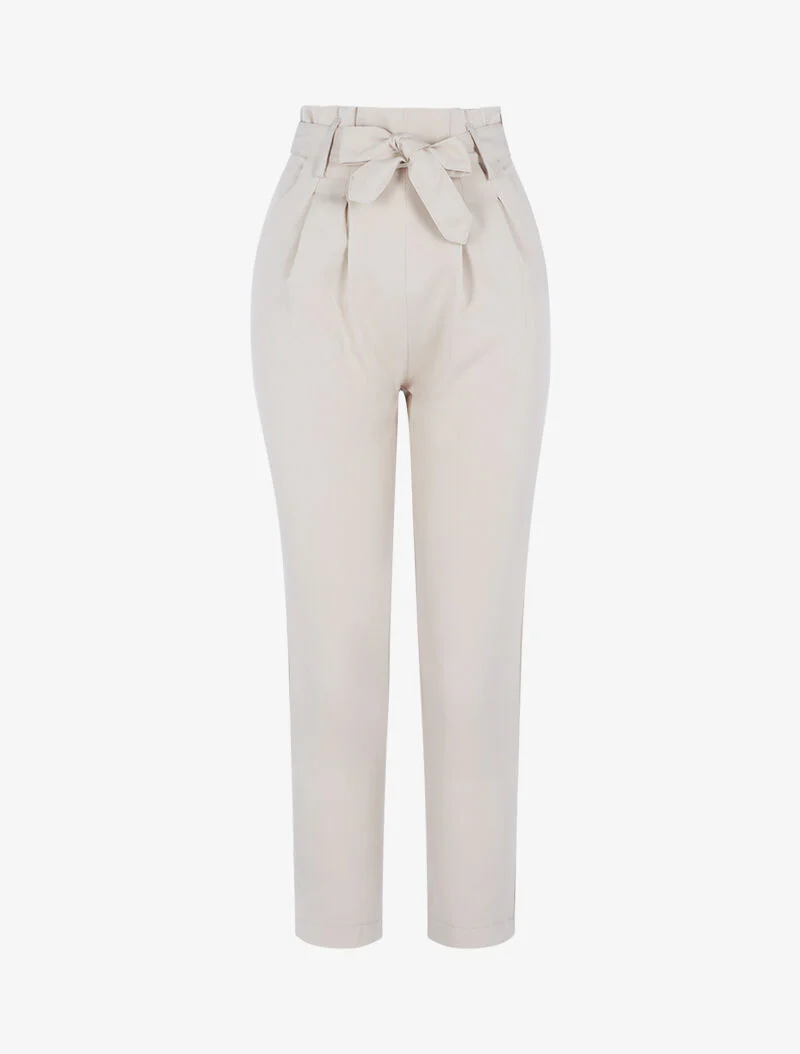Hoge taille broek met permanente plooien - beige