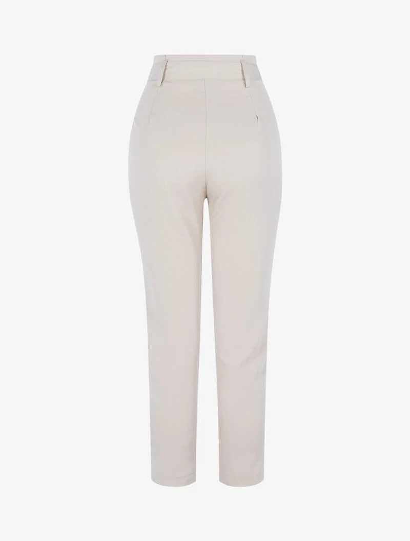 Hoge taille broek met permanente plooien - beige - Image 2