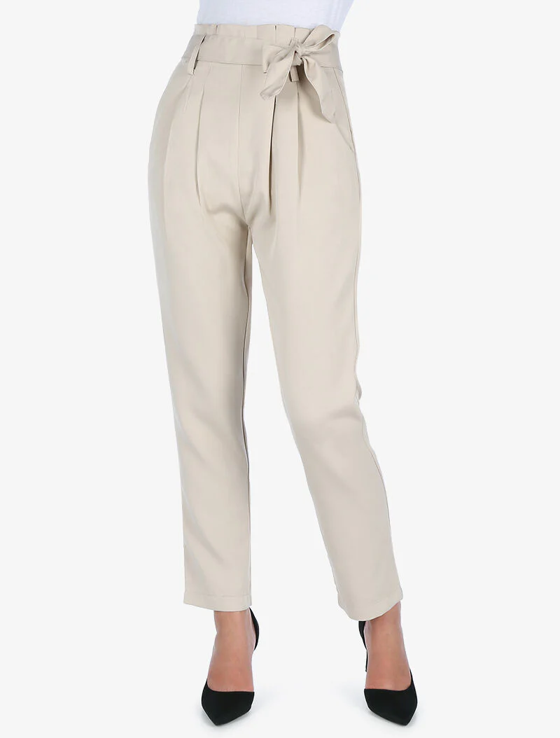 Hoge taille broek met permanente plooien - beige - Image 3