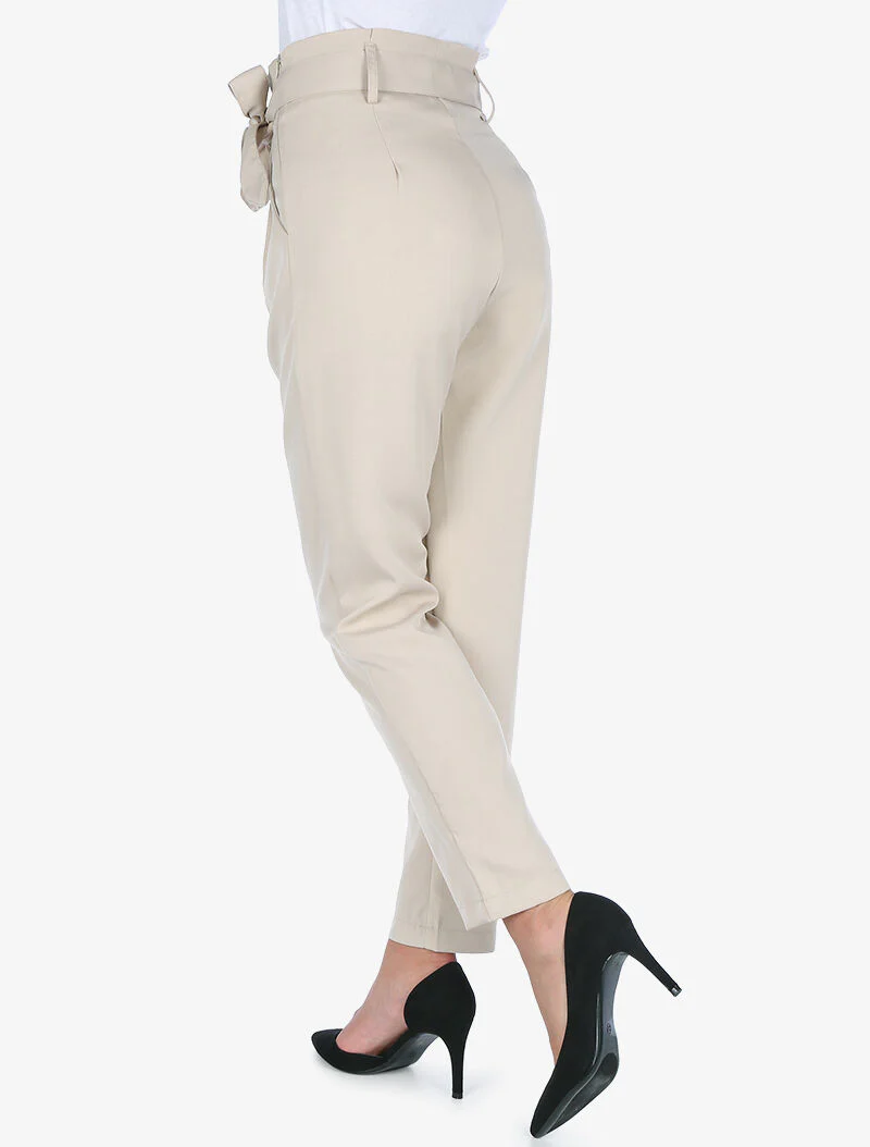 Hoge taille broek met permanente plooien - beige - Image 4