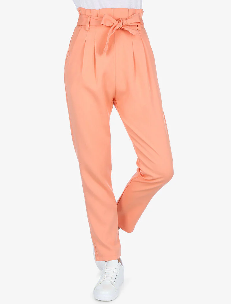 Hoge taille broek met permanente plooien - roze