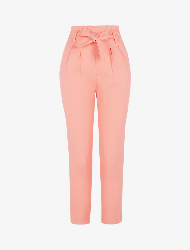 Hoge taille broek met permanente plooien - roze - Image 4