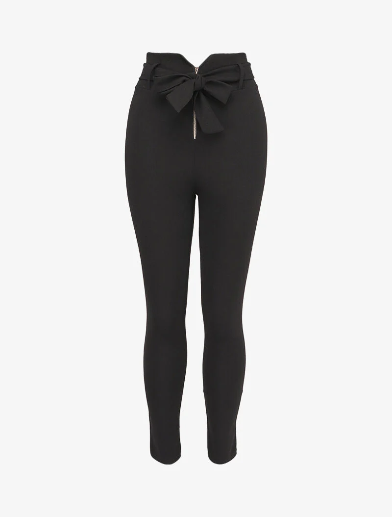 Hoge taille broek met gestileerde ritssluiting - Zwart