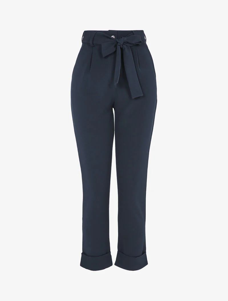 Hoge taille carrot fit broek met omslag - Marineblauw