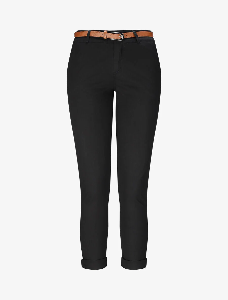 Hoge taille effen chino broek in gemengde katoen - Zwart