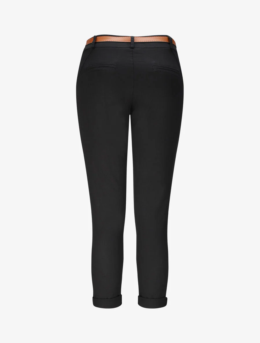 Hoge taille effen chino broek in gemengde katoen - Zwart - Image 2