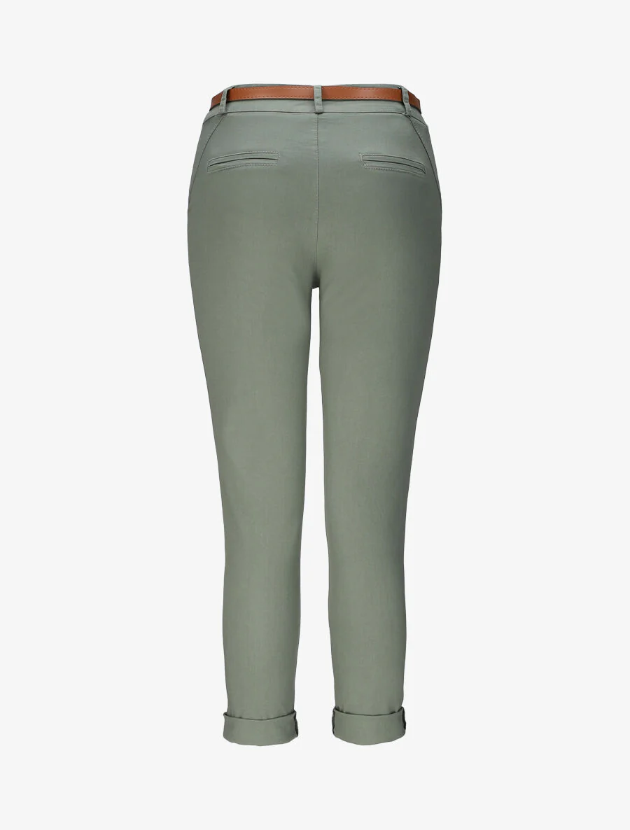 Hoge taille effen chino broek in gemengde katoen - Kakigroen - Image 2