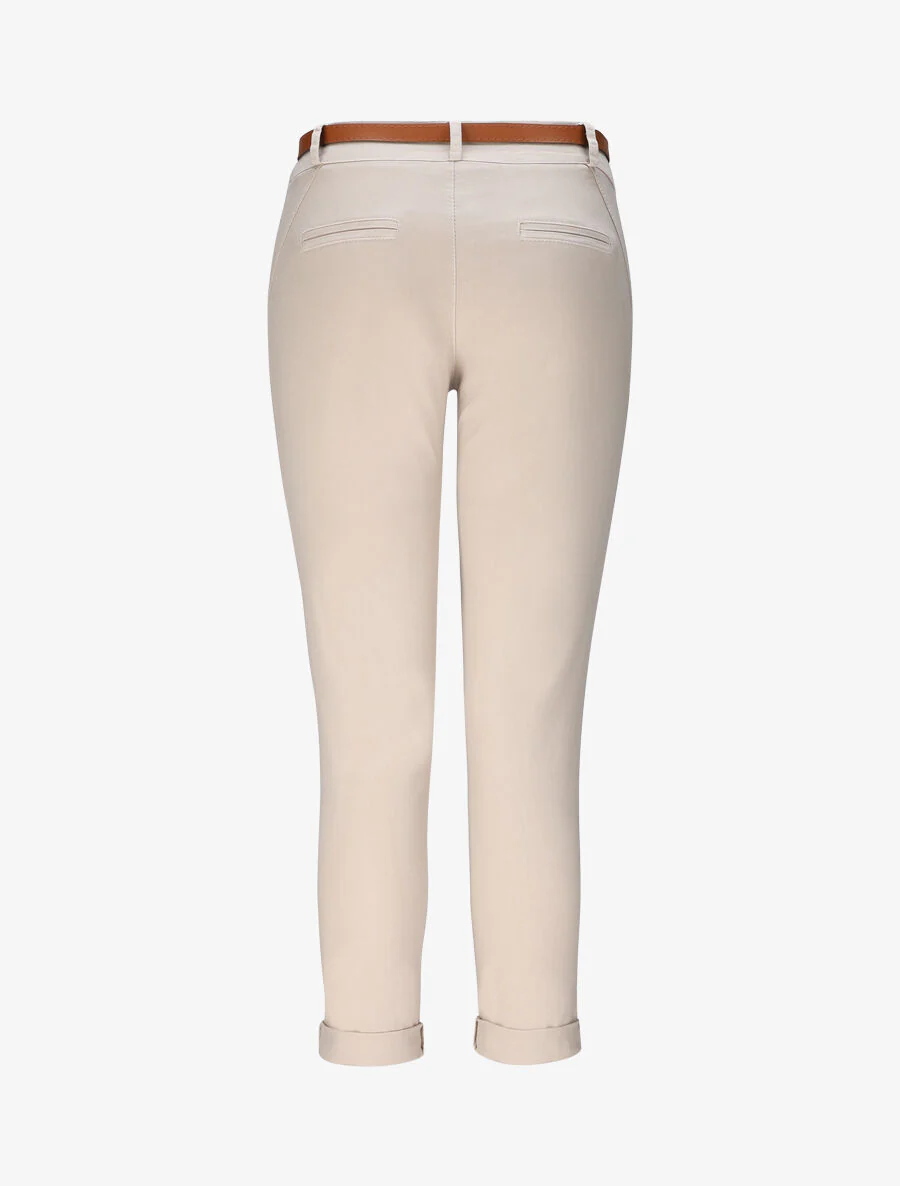 Hoge taille effen chino broek in gemengde katoen - Beige - Image 2
