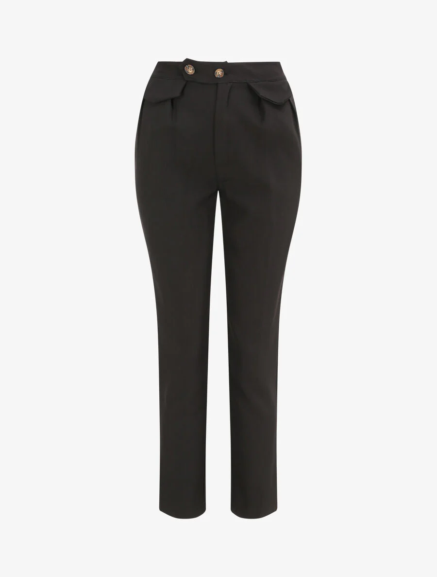 Hoge taille eenkleurige carrot fit broek - Zwart
