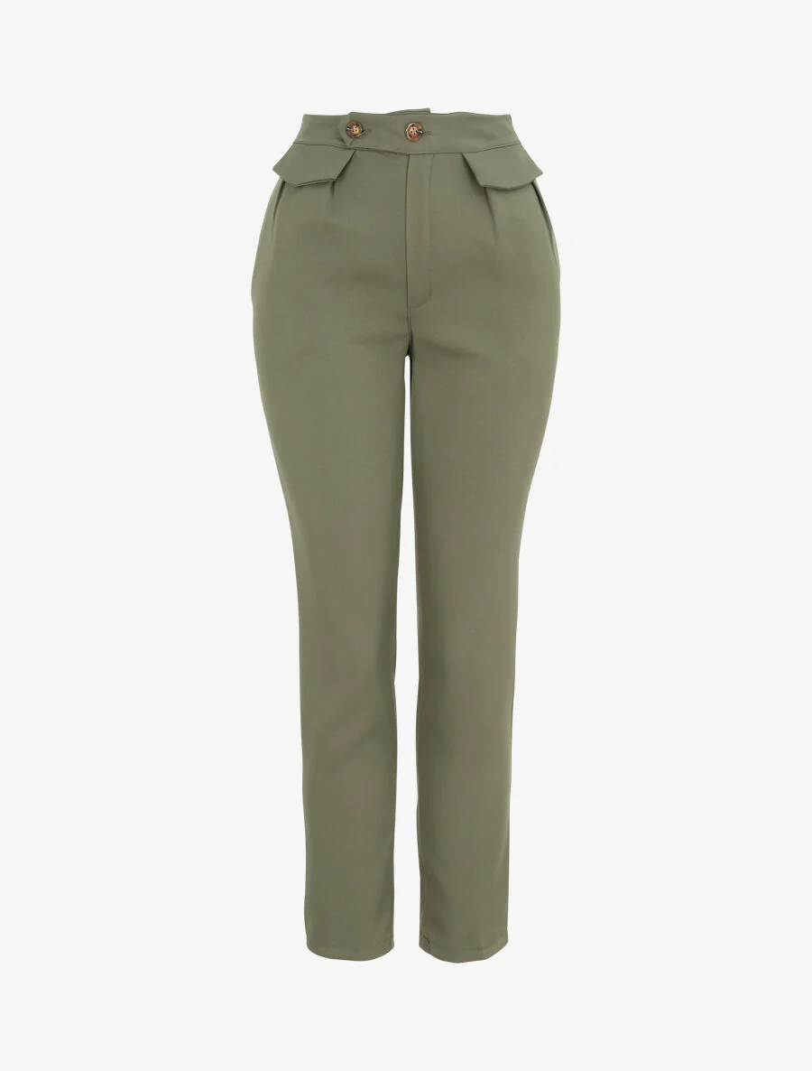 Hoge taille eenkleurige carrot fit broek - Kakigroen