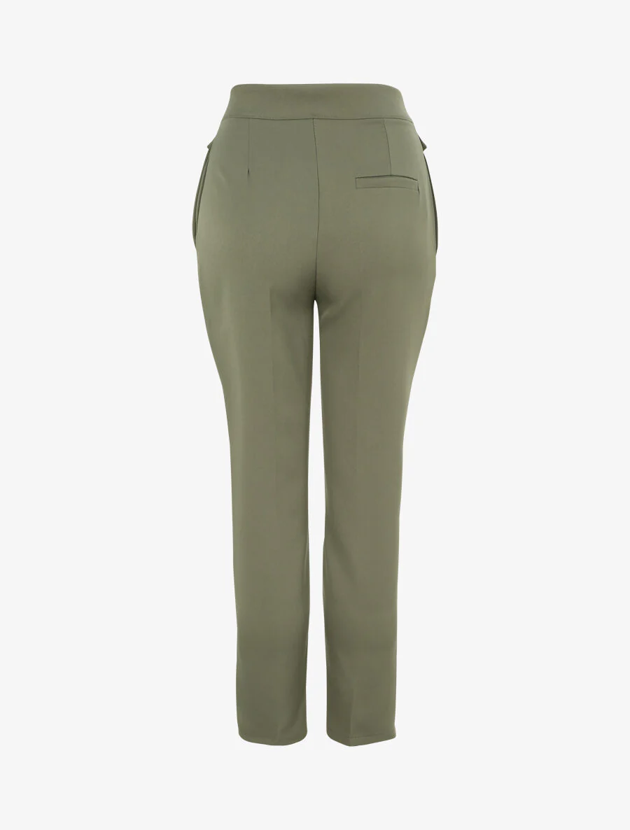 Hoge taille eenkleurige carrot fit broek - Kakigroen - Image 2