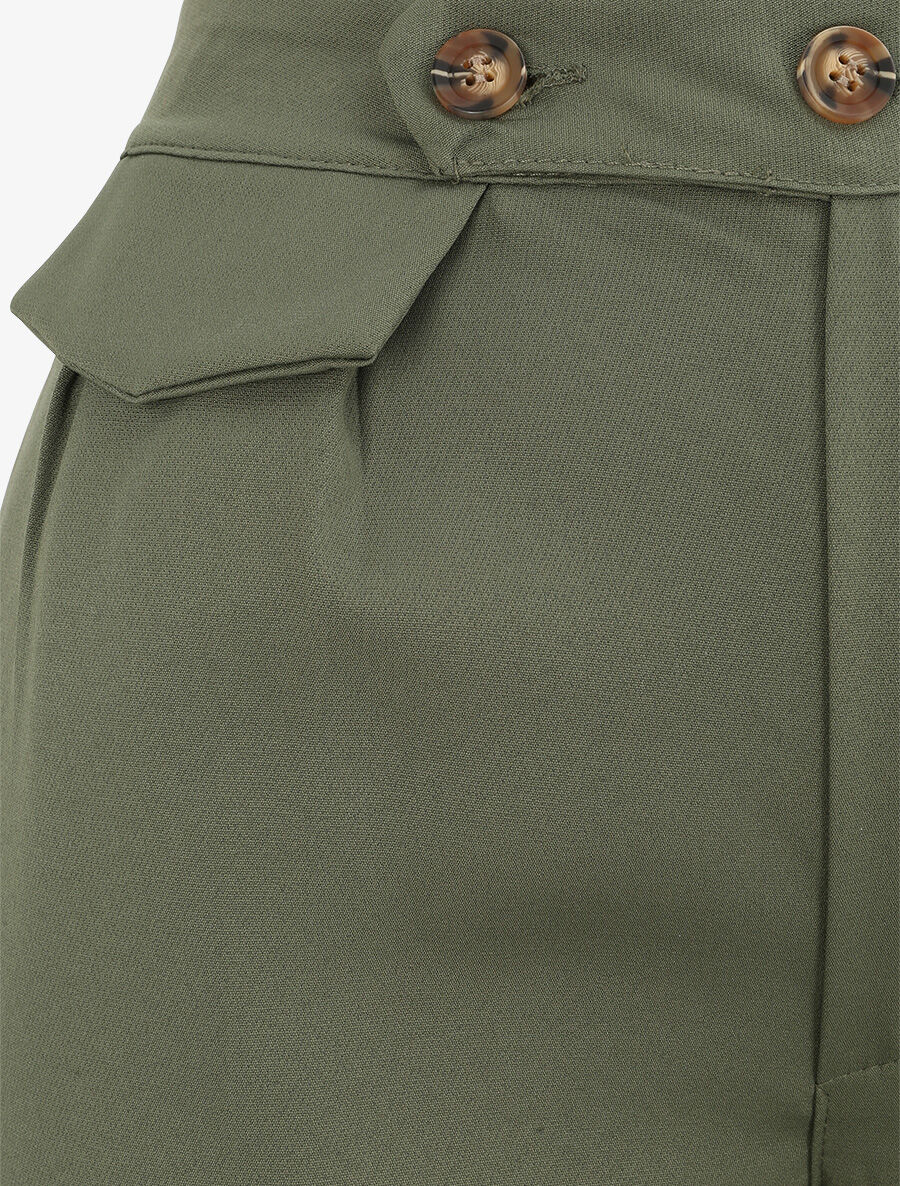 Hoge taille eenkleurige carrot fit broek - Kakigroen - Image 3