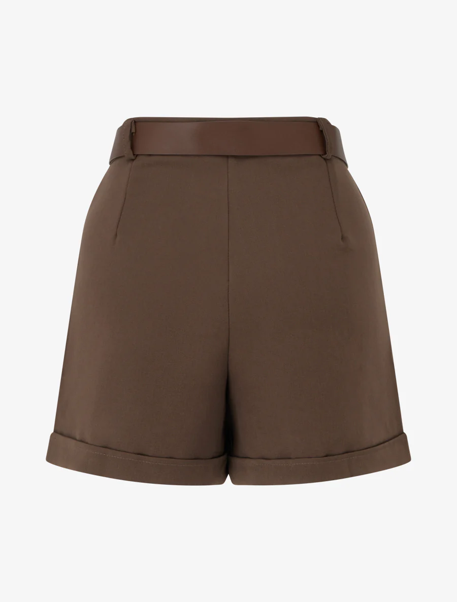 Hoge taille effen rechte short - Bruin - Image 2