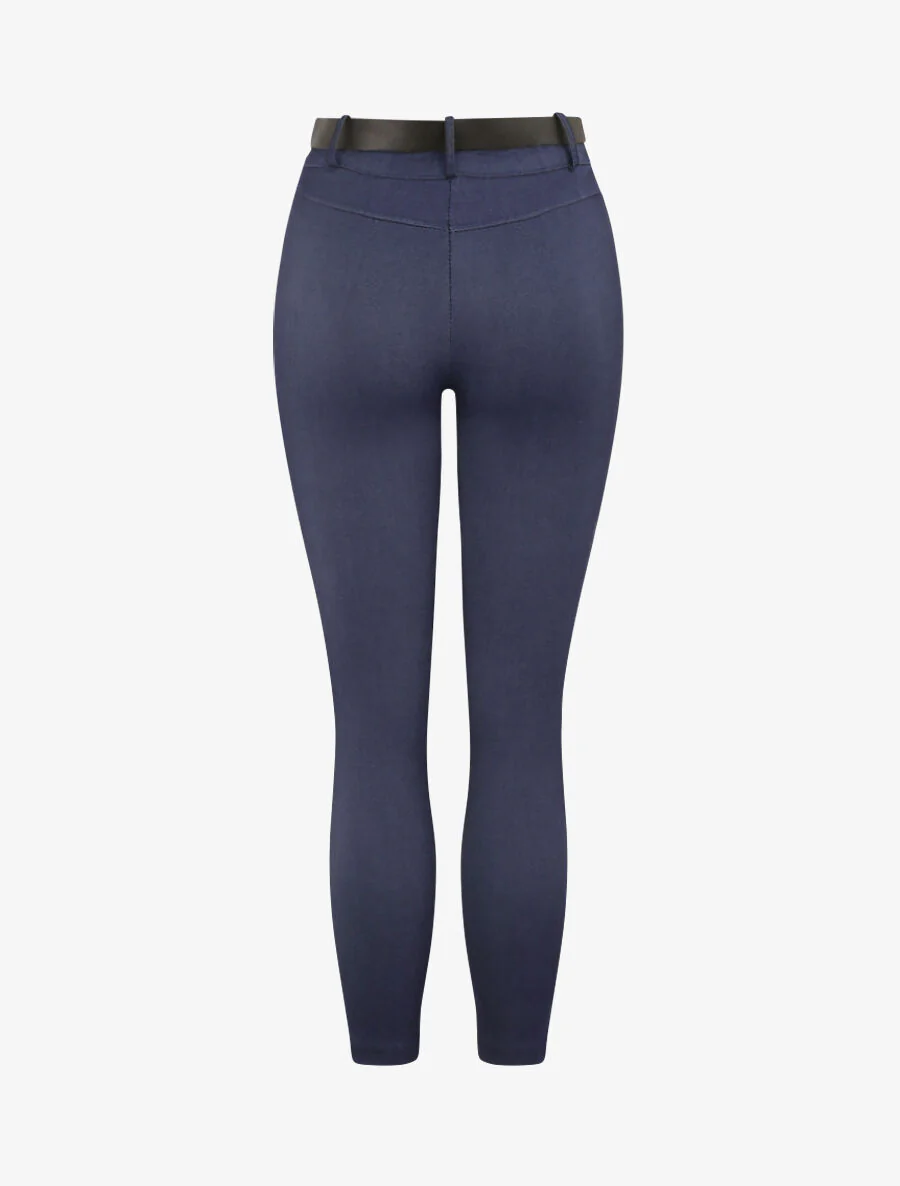 Hoge taille effen slim fit broek - Blauw denim - Image 2