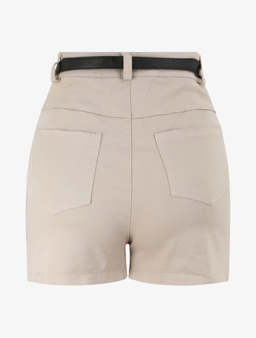 Hoge taille effen wijde short - Beige - Image 2