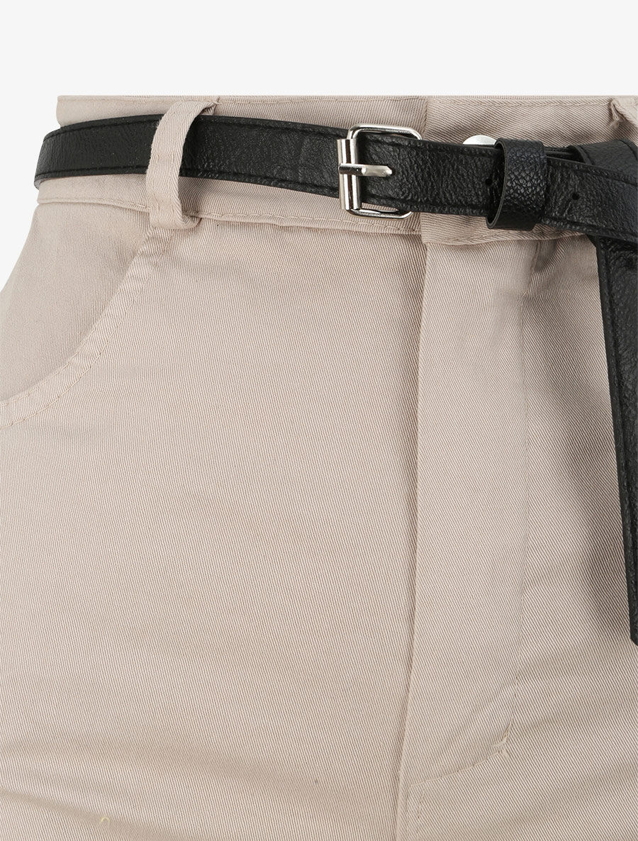 Hoge taille effen wijde short - Beige - Image 3