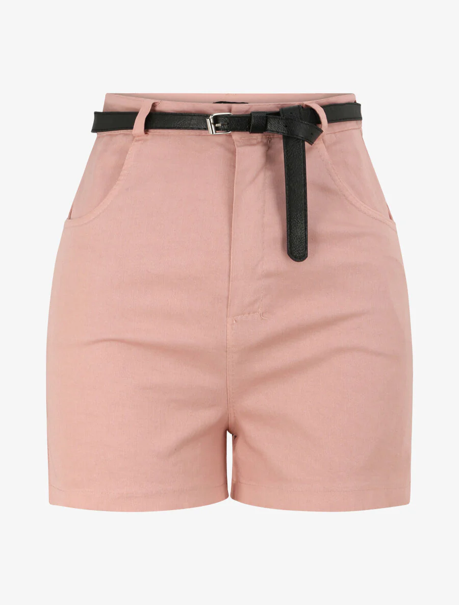 Hoge taille effen wijde short - Poederroze