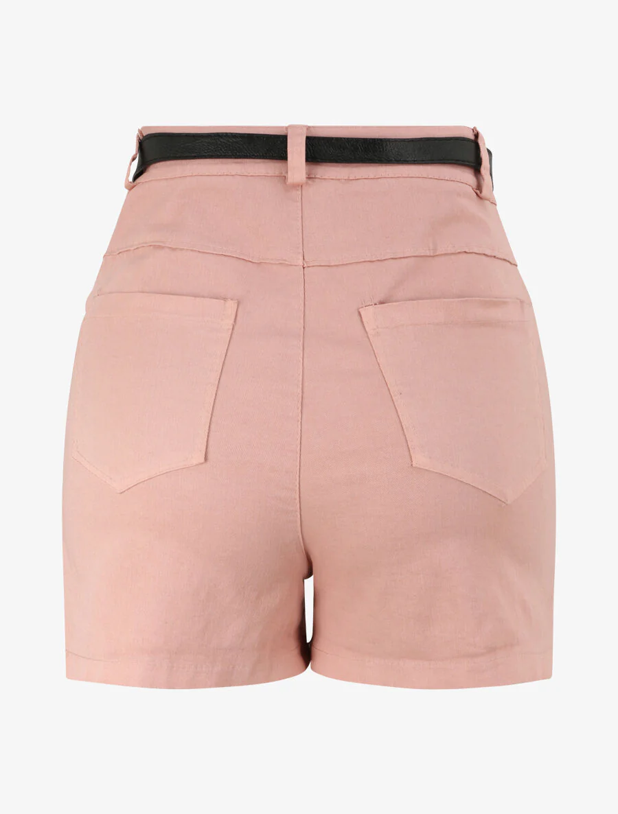 Hoge taille effen wijde short - Poederroze - Image 2
