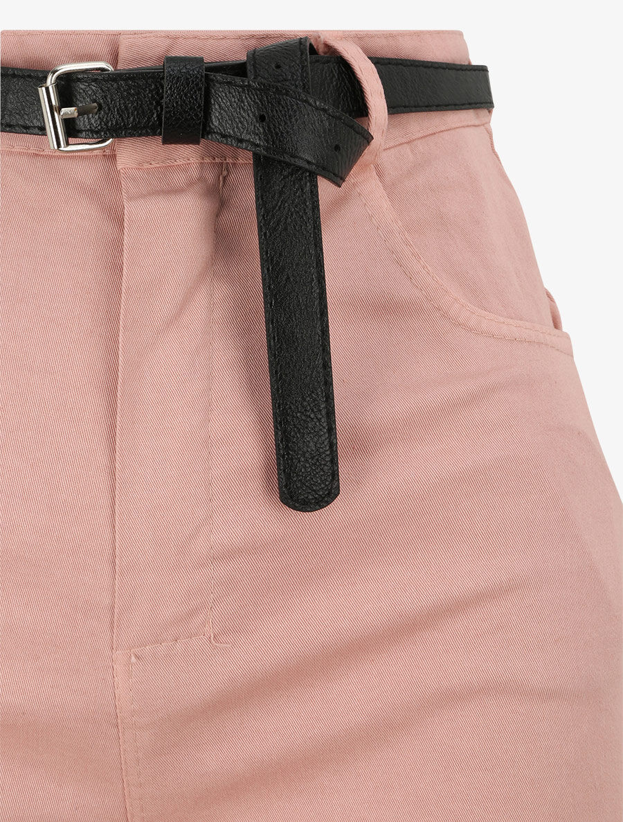 Hoge taille effen wijde short - Poederroze - Image 3