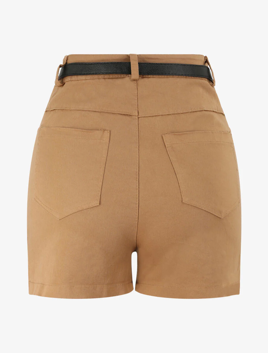 Hoge taille effen wijde short - Kameel - Image 2