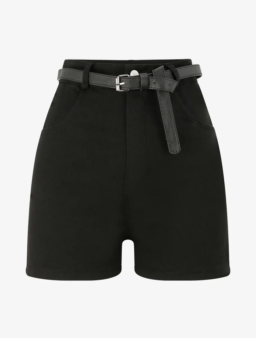 Hoge taille effen wijde short - Zwart