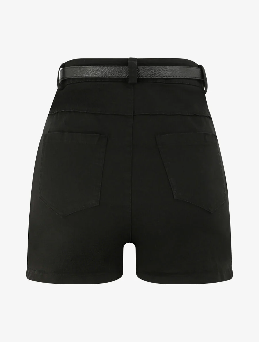 Hoge taille effen wijde short - Zwart - Image 2