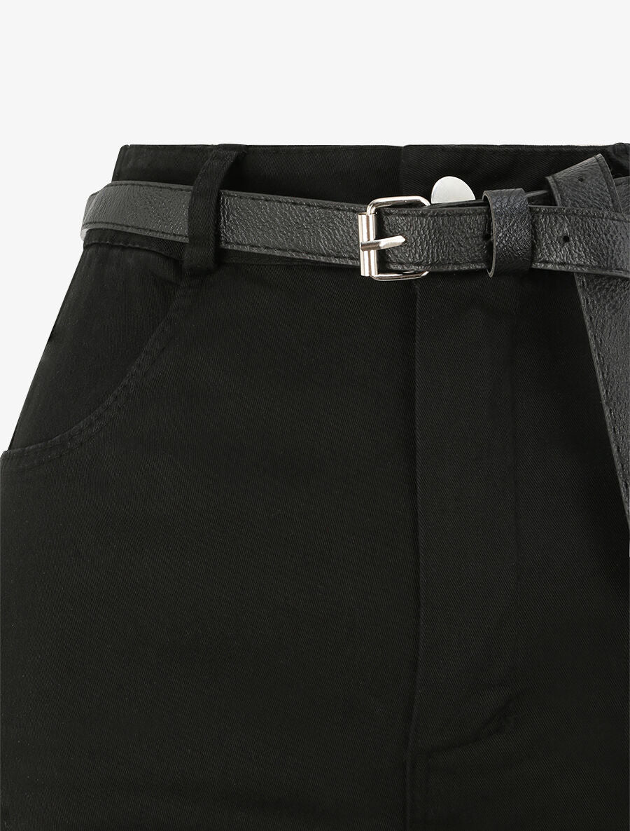 Hoge taille effen wijde short - Zwart - Image 3