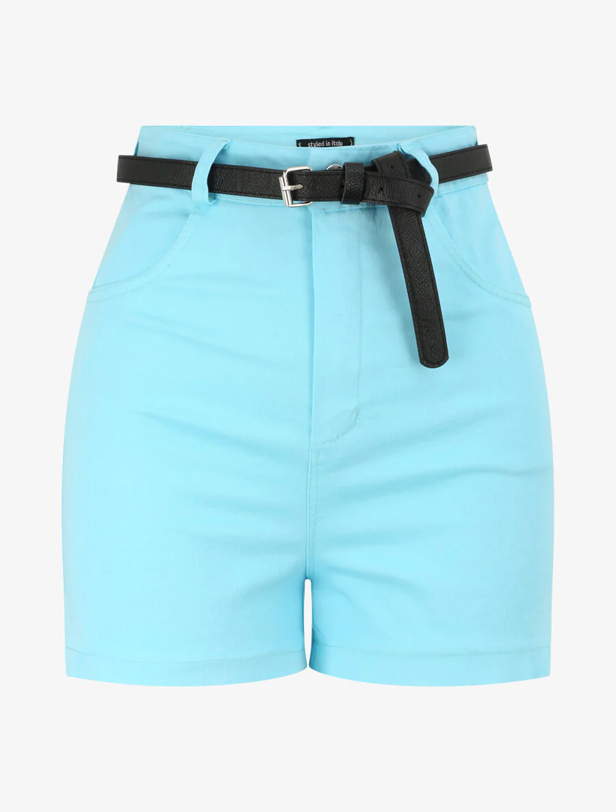 Hoge taille effen wijde short - Lichtblauw