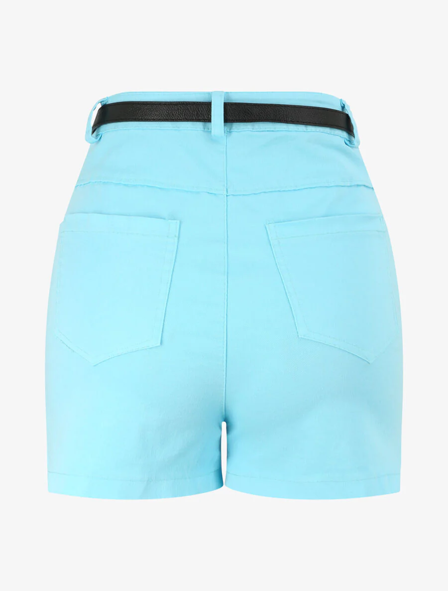 Hoge taille effen wijde short - Lichtblauw - Image 2