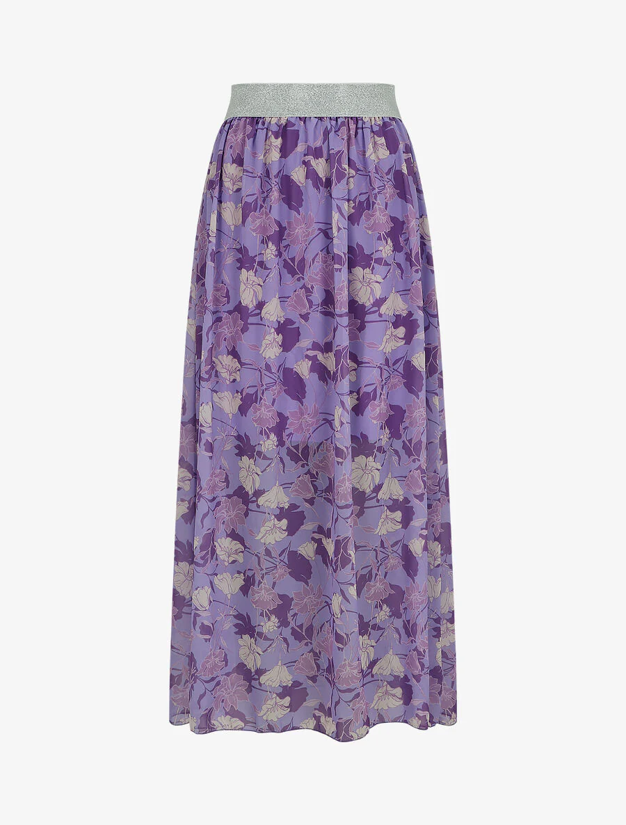 Hoge taille glanzende bloemenprint rok - Lila