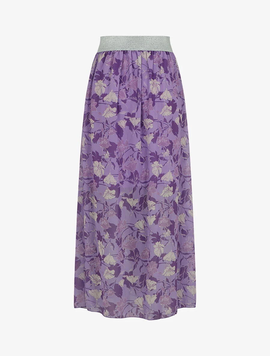 Hoge taille glanzende bloemenprint rok - Lila - Image 2