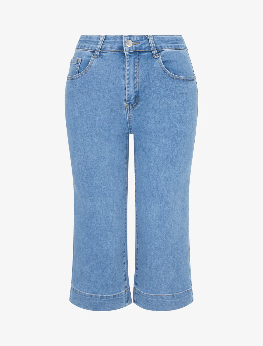 Hoge taille jeans capri - Blauw