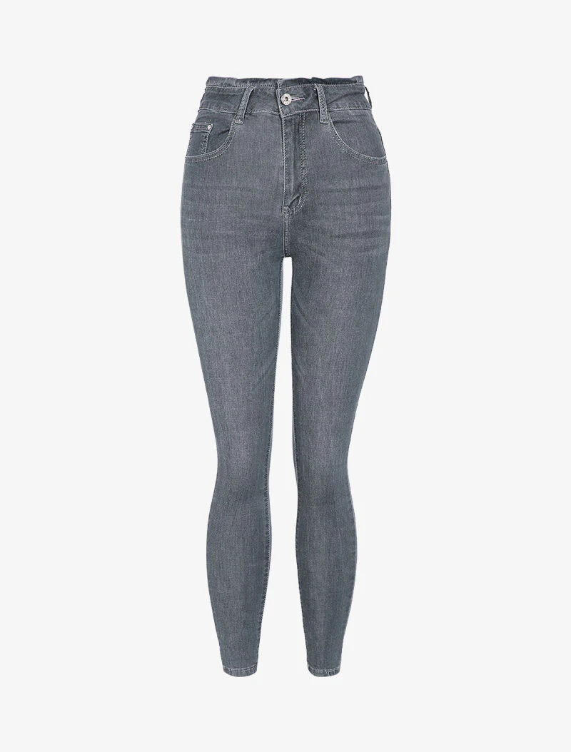 Jean met hoge taille en skinny fit - Donkergrijs