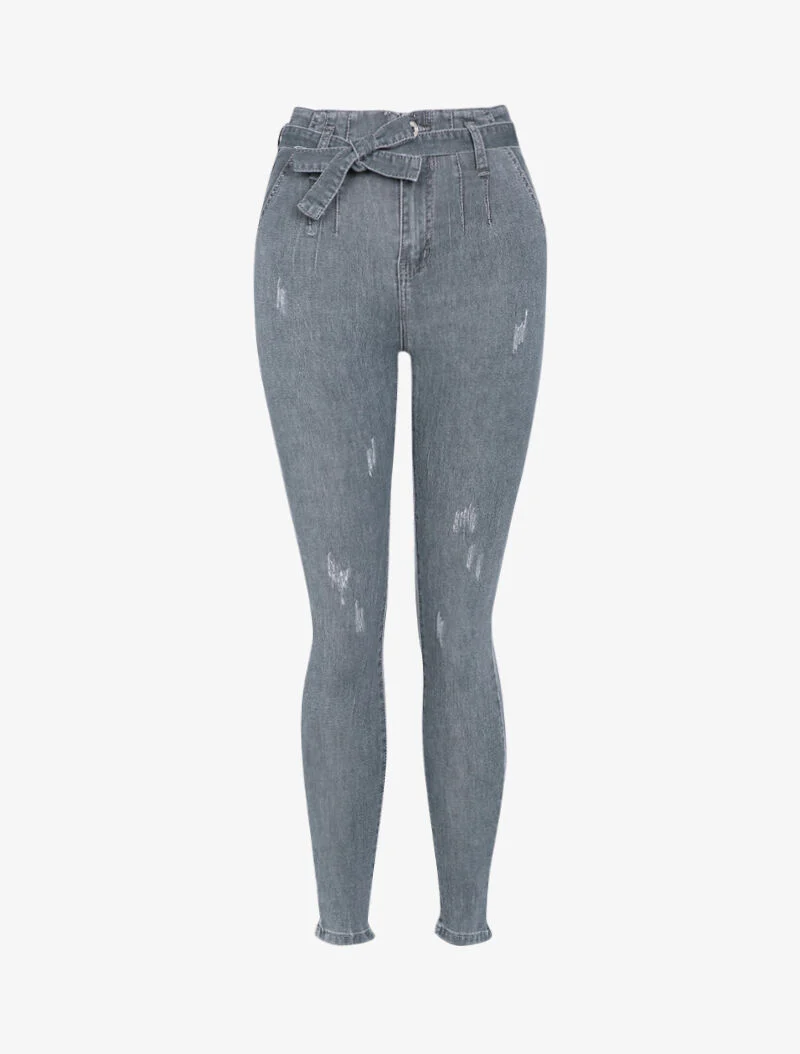 Jean met hoge taille en contrasterende naden - Grijs