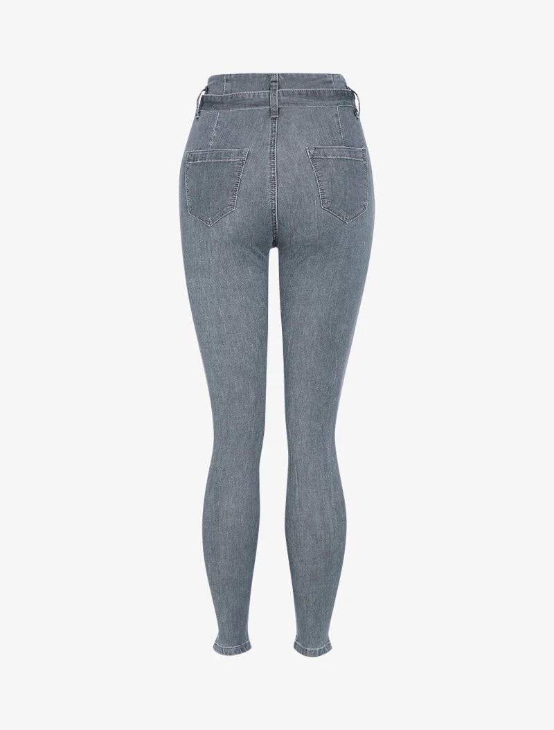 Jean met hoge taille en contrasterende naden - Grijs - Image 2