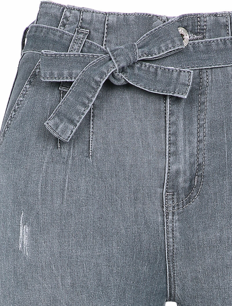 Jean met hoge taille en contrasterende naden - Grijs - Image 3