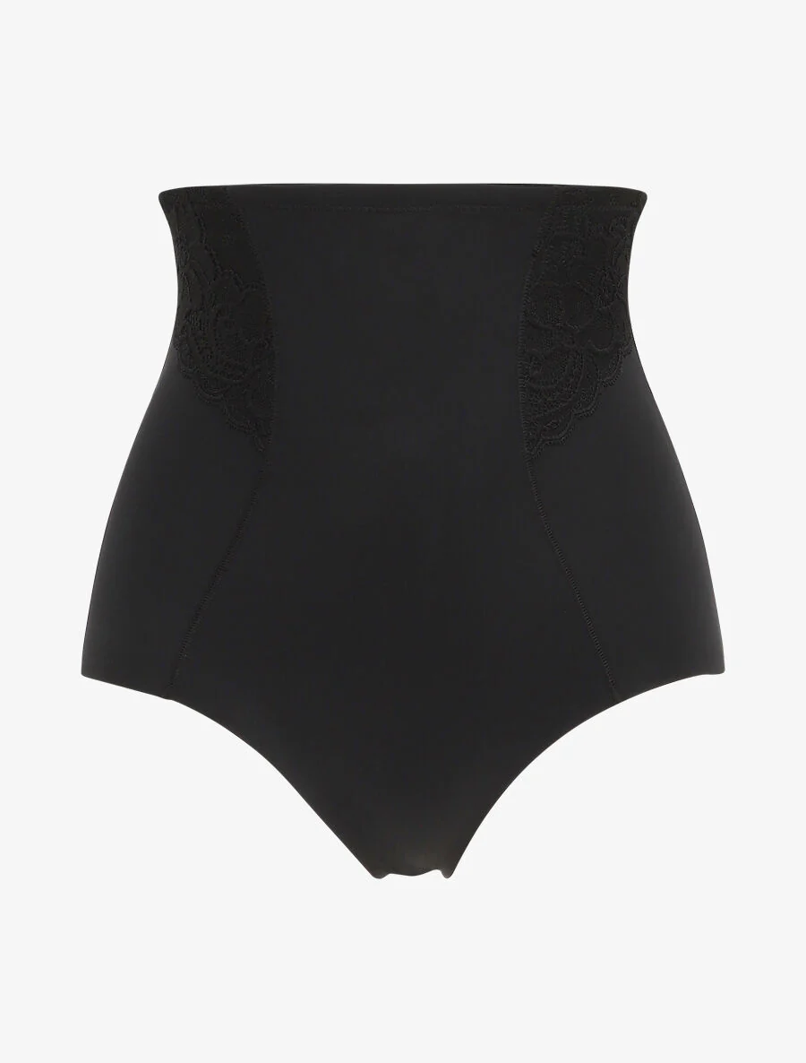 Hoge taille corrigerende slip in kant - Zwart